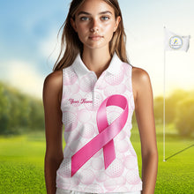 Load image into Gallery viewer, Swing Strong Fight Stronger Pink Ribbon Custom Breast Cancer Ladies Sleeveless Women Golf Polo Shirt NHT796