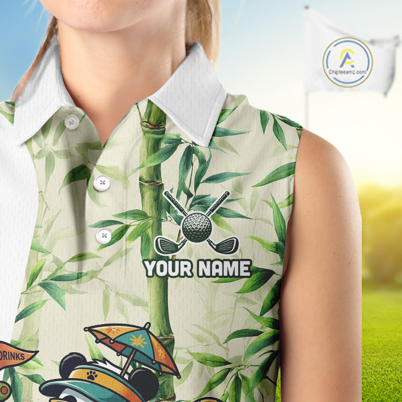 Funny Tropical Bamboo Panda Bear Apparel, Custom Name Performance Golf Jersey For Womens NHT958