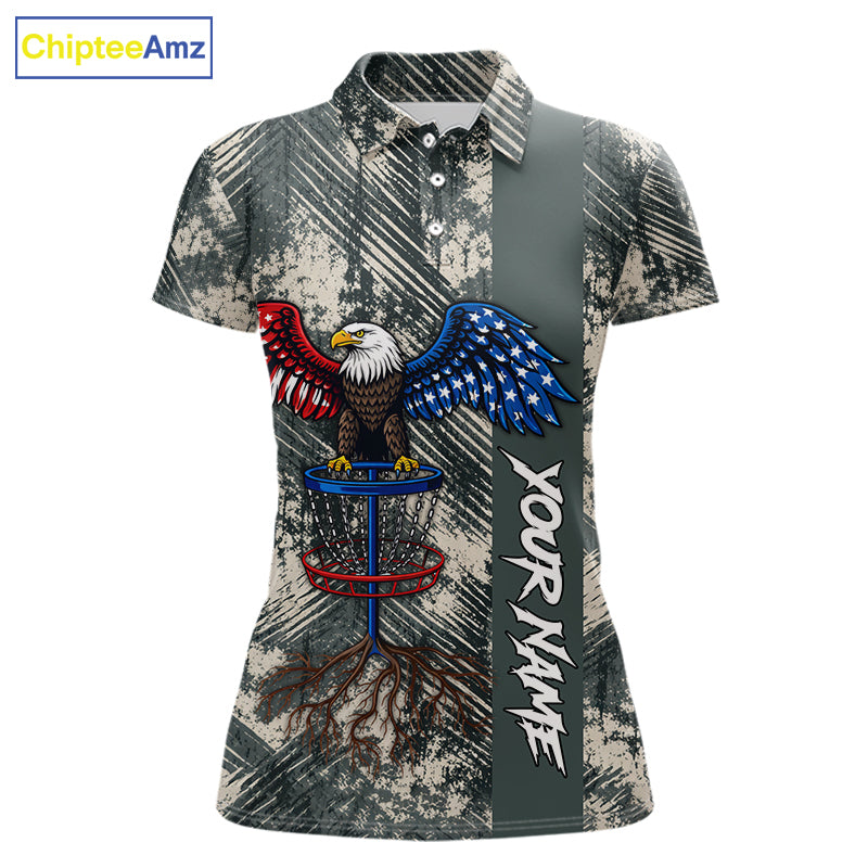 Disc Golf Polo Shirt With Patriotic Eagle Design, Customizable Name, Unisex Sports Jersey For Womens NHT806