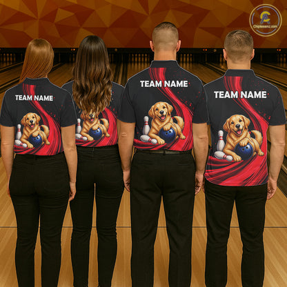 Golden Retriever Bowling Shirt Custom Name Black Red Personalized Team Jersey Gift For Women NHT1271