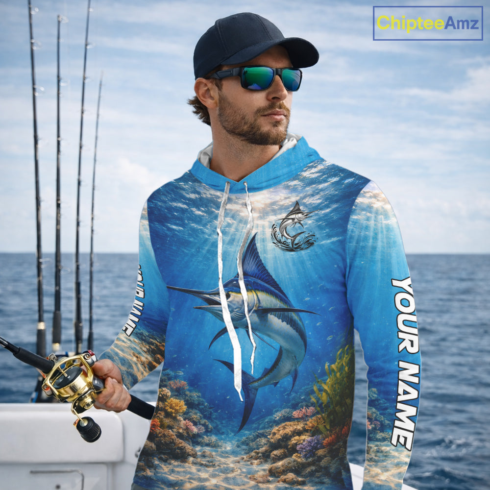 Personalized Offshore Fishing Jerseys, Marlin Fishing Shirts Long Sleeve Hooded For Men NHT822