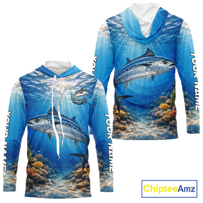 Personalized Offshore Fishing Jerseys, King Mackerel Fishing Shirts Long Sleeve Hooded For Men NHT823