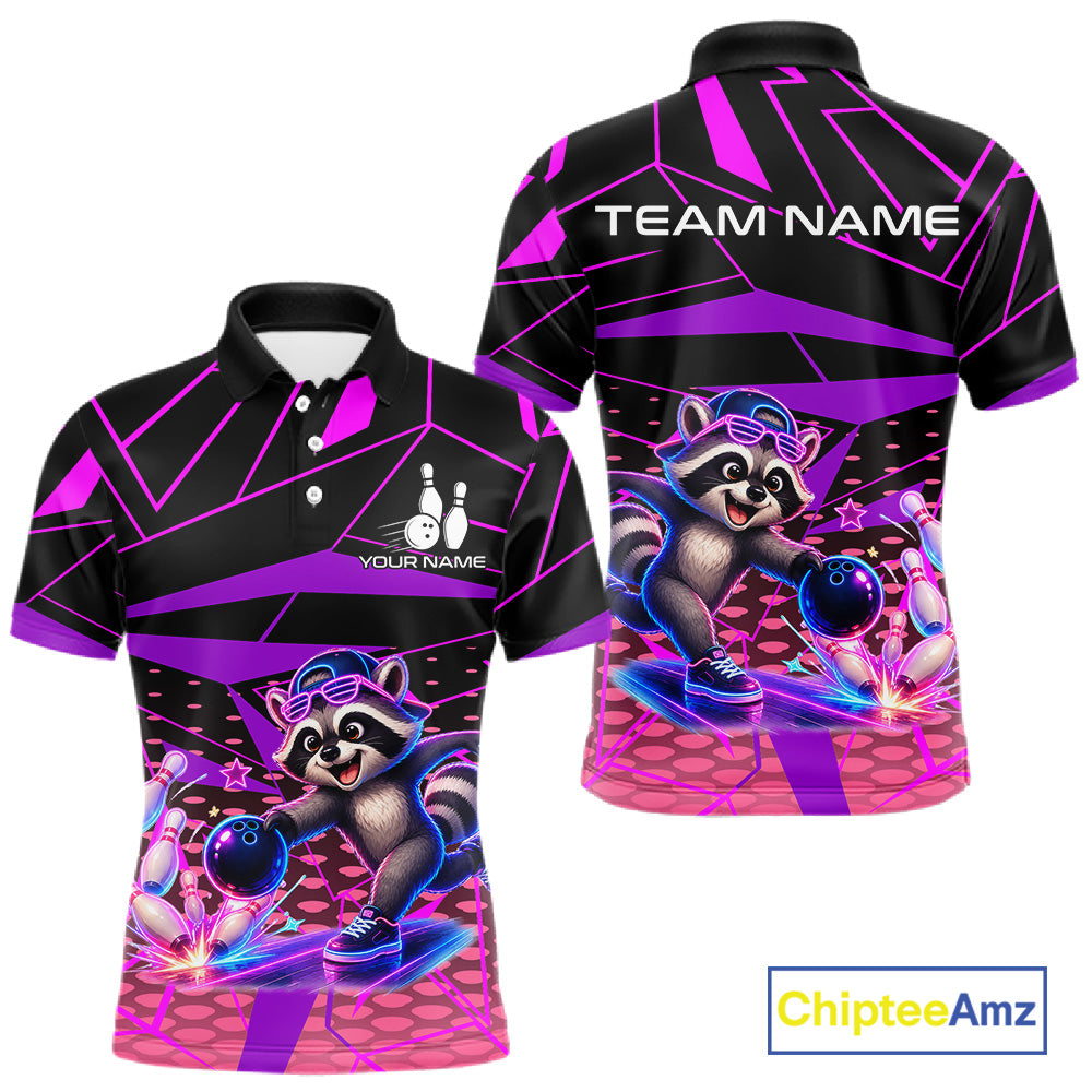 Custom Neon Raccoon Bowling Jersey for Men | Personalized Team Polo