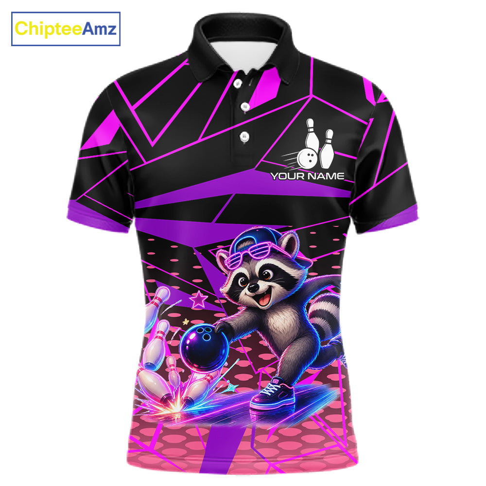 Custom Neon Raccoon Bowling Jersey for Men | Personalized Team Polo