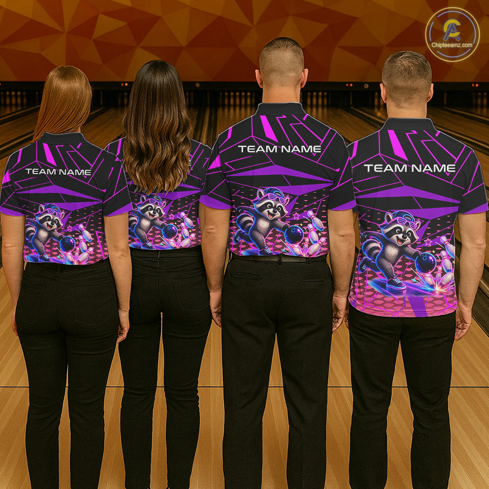 Custom Bowling Team Polo Shirt Neon Raccoon Bowling Personalized Name Jersey For Womens NHT1138