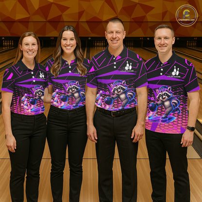 Custom Bowling Team Polo Shirt Neon Raccoon Bowling Personalized Name Jersey For Womens NHT1138