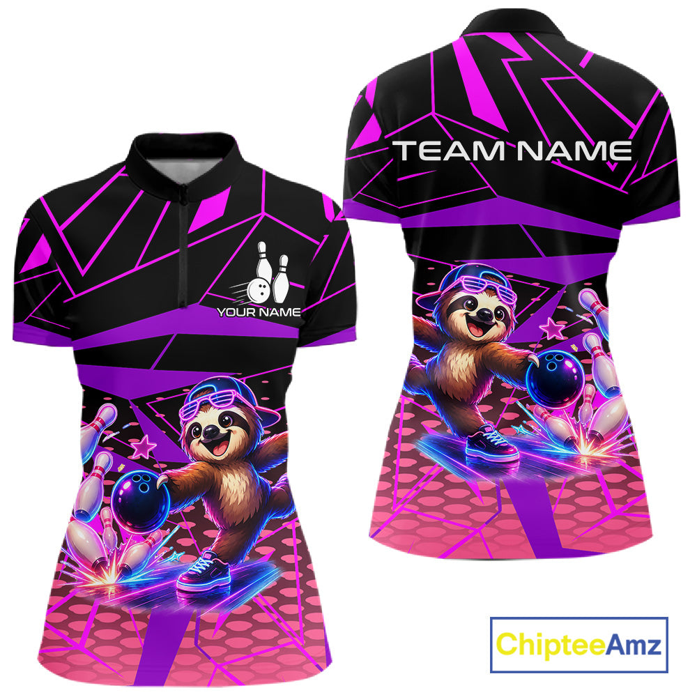 Custom Neon Sloth Bowling Jersey for Women | Personalized Team Polo