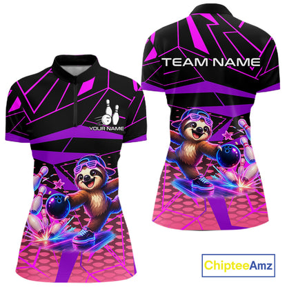 Custom Neon Sloth Bowling Jersey for Women | Personalized Team Polo