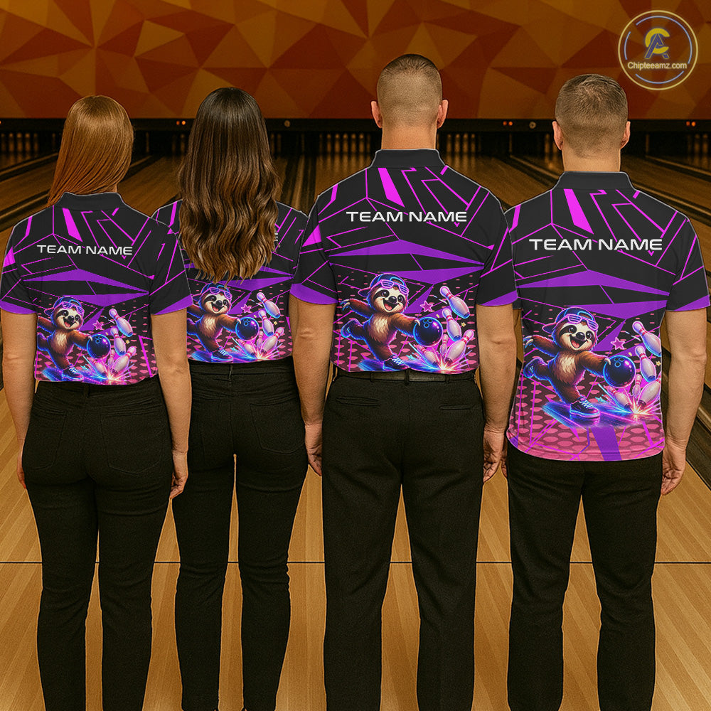 Custom Bowling Team Polo Shirt Neon Sloth Bowling Personalized Name Jersey For Womens NHT1139