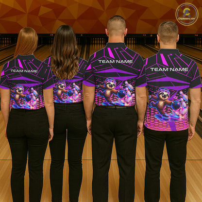 Custom Bowling Team Polo Shirt Neon Sloth Bowling Personalized Name Jersey For Womens NHT1139
