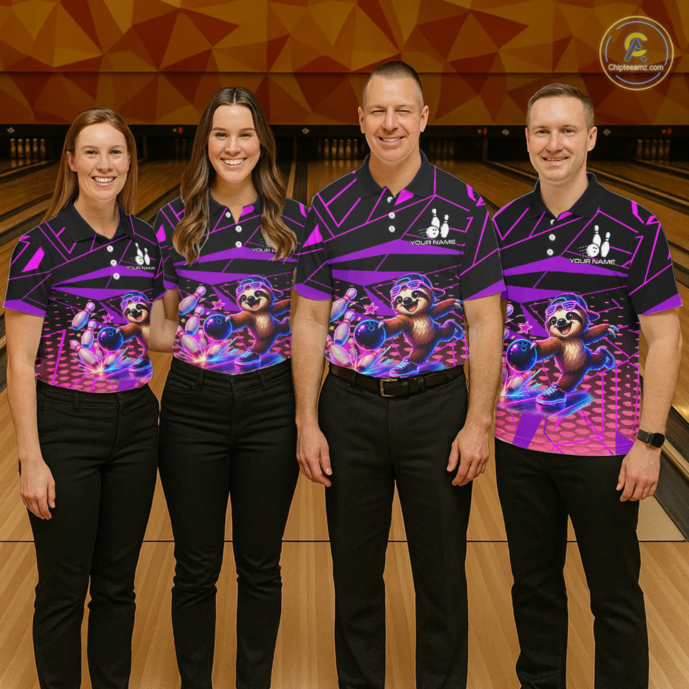 Custom Bowling Team Polo Shirt Neon Sloth Bowling Personalized Name Jersey For Womens NHT1139