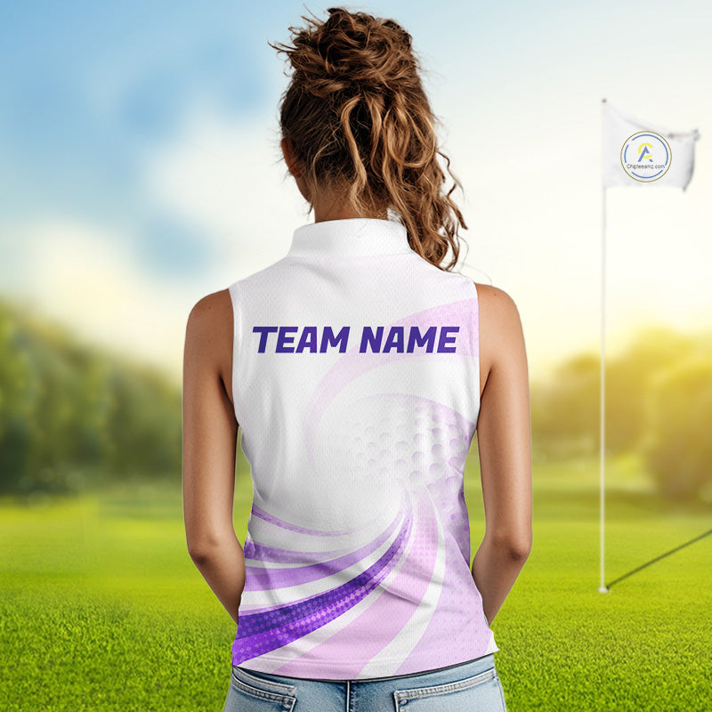 Personalized Purple Swirl Golf Polo - Women's Sleeveless Team Name Performance Jersey