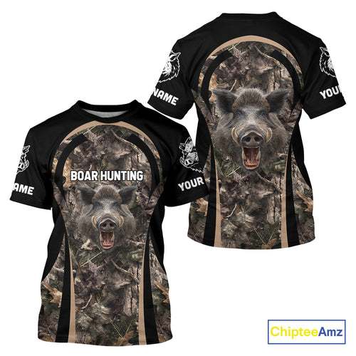 Custom Wild Hog Hunting Black Camo Forest 3D Printed Shirts, Hunting Gifts for Boar Hunter NHT262