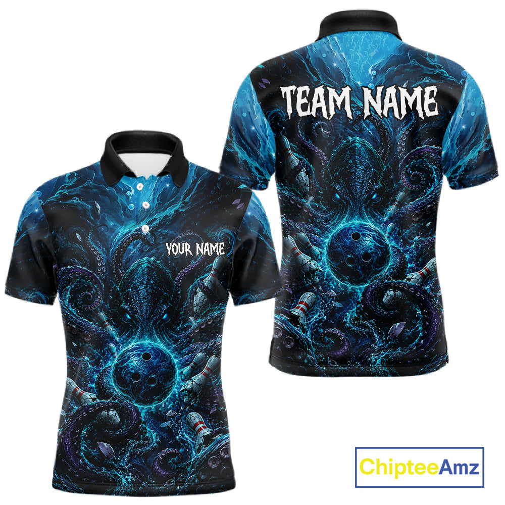 Blue and black marbled polo shirt with 'Team Name' and 'Your Name' text on a white background, featuring Chiptee Amz branding.