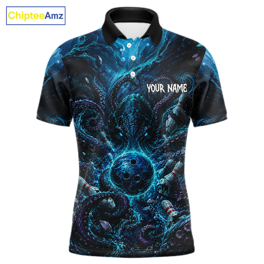 Custom Blue Kraken Bowling Jersey for Men | Personalized Team Polo & 1/4 Zip