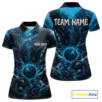 Custom Blue Kraken Bowling Jersey for Women | Personalized Team Polo & 1/4 Zip