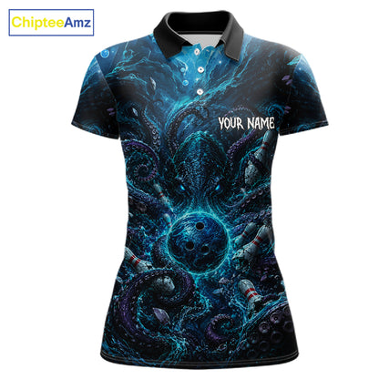 Custom Blue Kraken Bowling Jersey for Women | Personalized Team Polo & 1/4 Zip