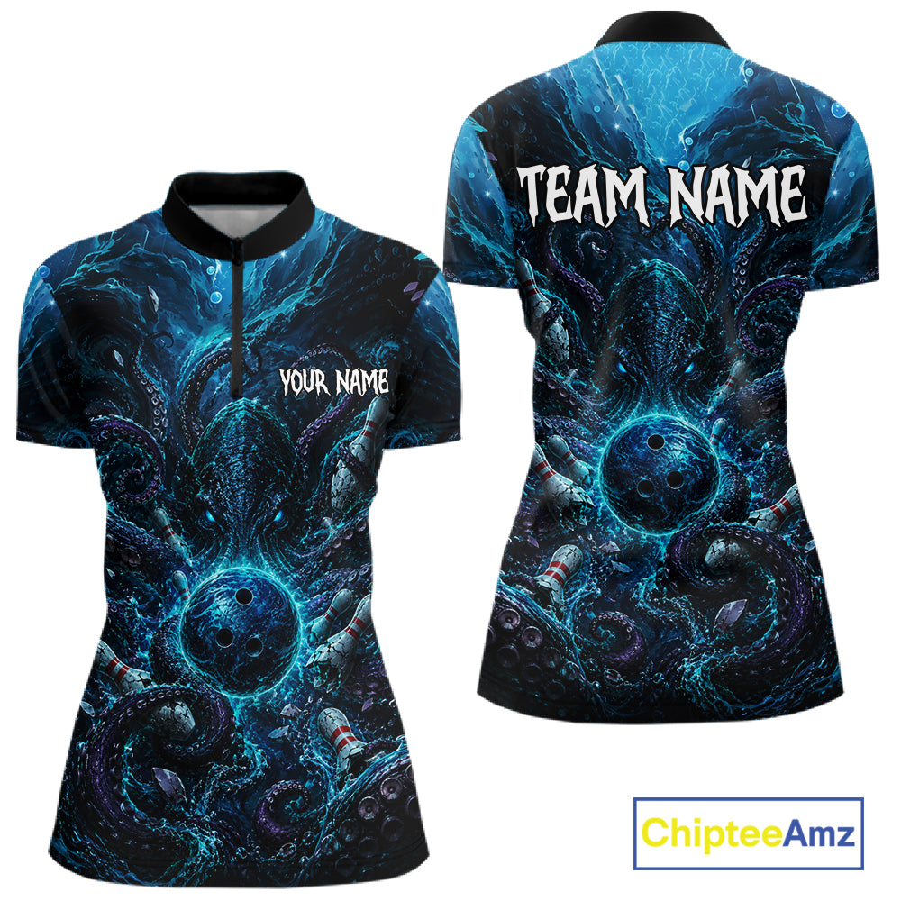 Blue and black sports jersey with 'Team Name' and 'Your Name' text on a white background, featuring a brand logo.