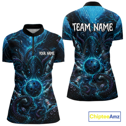 Blue and black sports jersey with 'Team Name' and 'Your Name' text on a white background, featuring a brand logo.