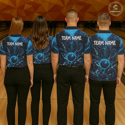 Custom Blue Kraken Bowling Jersey For Womens Bowling Team Shirts Bowling League Polo & 1/4 Zip NHT1149