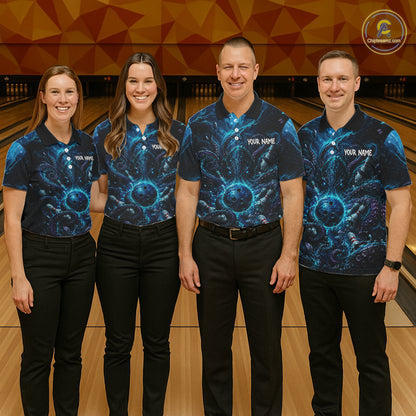 Custom Blue Kraken Bowling Jersey For Womens Bowling Team Shirts Bowling League Polo & 1/4 Zip NHT1149