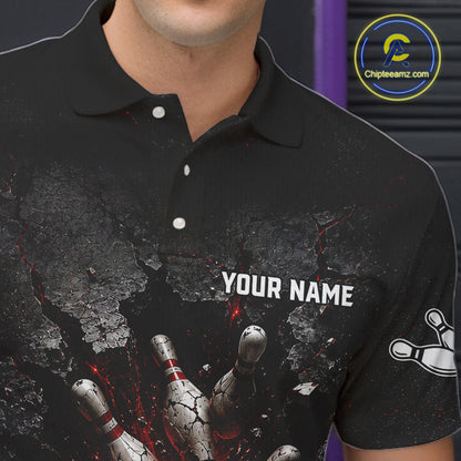 Cracked Wall Bowling Jersey For Men Bowling Team Shirts Bowling League Polo & 1/4 Zip NHT1150