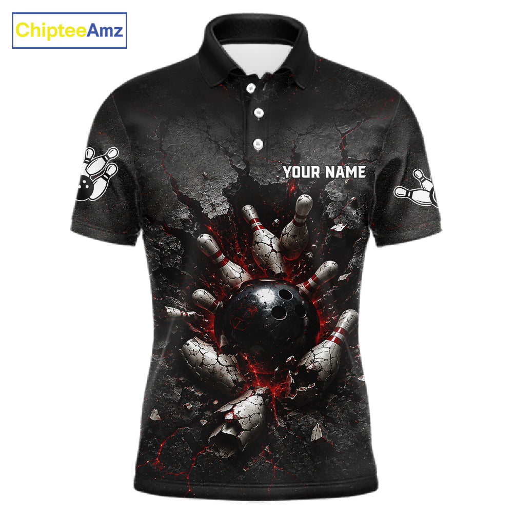 Custom Cracked Wall Bowling Jersey for Men | Bowling Team Polo & 1/4 Zip