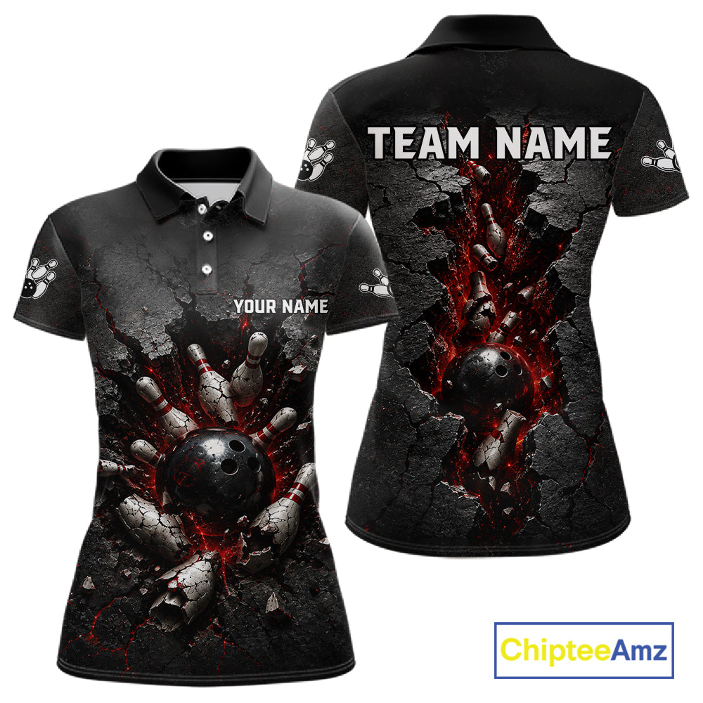 Custom Cracked Wall Bowling Jersey for Women | Bowling Team Polo & 1/4 Zip