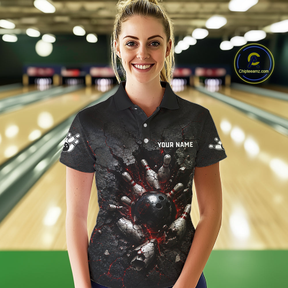 Cracked Wall Bowling Jersey For Womens Bowling Team Shirts Bowling League Polo & 1/4 Zip NHT1150