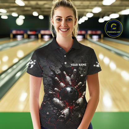 Cracked Wall Bowling Jersey For Womens Bowling Team Shirts Bowling League Polo & 1/4 Zip NHT1150