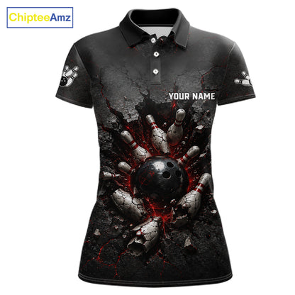 Custom Cracked Wall Bowling Jersey for Women | Bowling Team Polo & 1/4 Zip