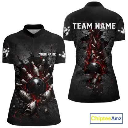 Black polo shirt with graphic design and space for 'Your Name' and 'Team Name'. Brand 'Chiptee Amz' visible.