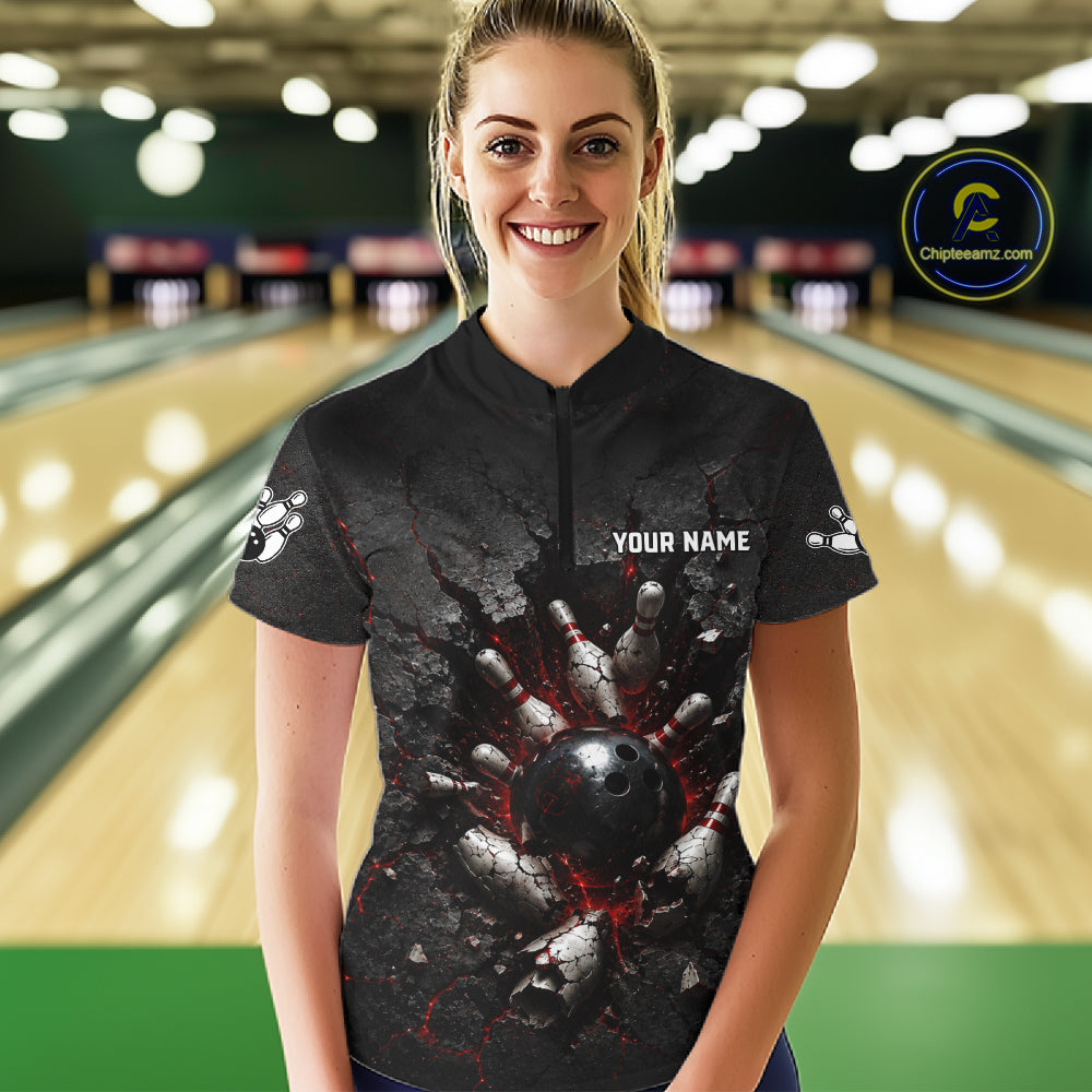 Cracked Wall Bowling Jersey For Womens Bowling Team Shirts Bowling League Polo & 1/4 Zip NHT1150