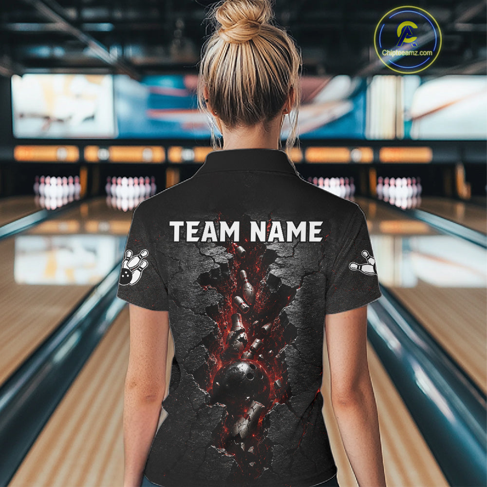Cracked Wall Bowling Jersey For Womens Bowling Team Shirts Bowling League Polo & 1/4 Zip NHT1150