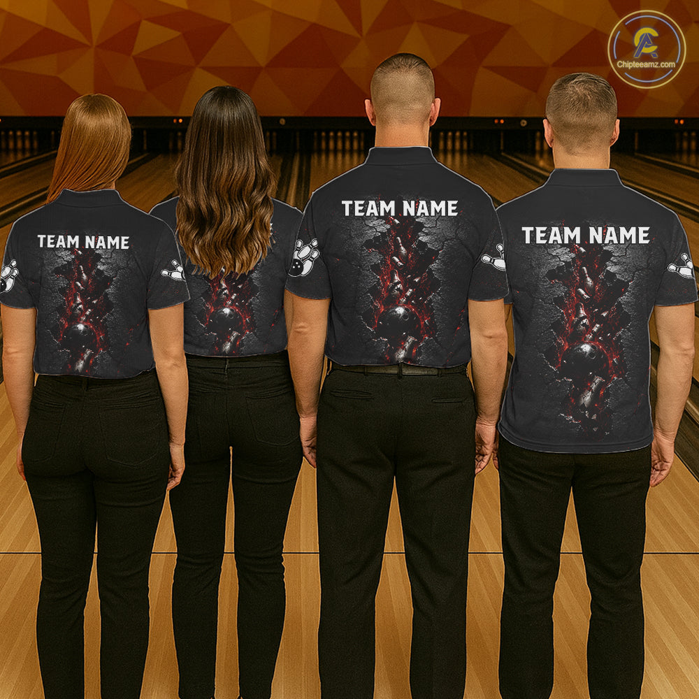 Cracked Wall Bowling Jersey For Womens Bowling Team Shirts Bowling League Polo & 1/4 Zip NHT1150