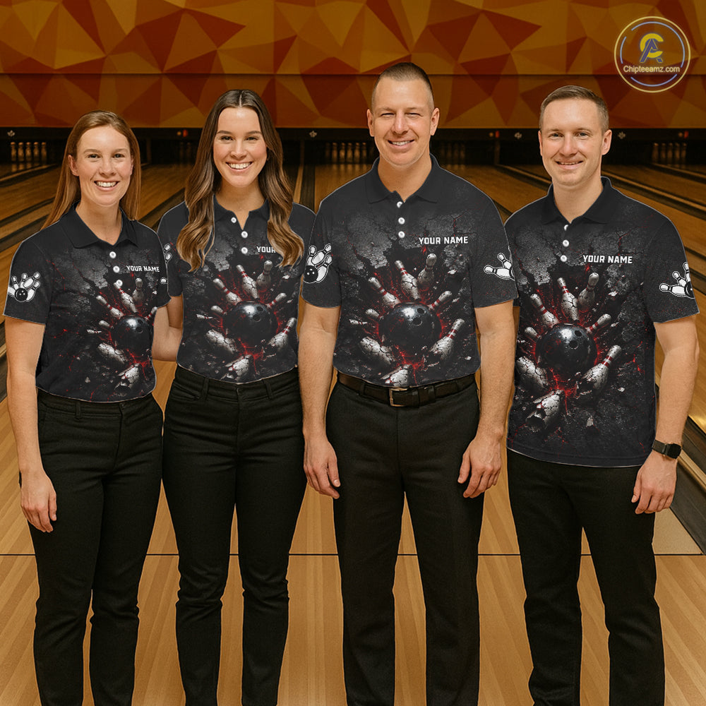 Cracked Wall Bowling Jersey For Men Bowling Team Shirts Bowling League Polo & 1/4 Zip NHT1150