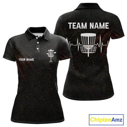 Black Flame Disc Golf Womens Polo Shirts Custom Name Disc Golf Polo Shirts Black Athletic Style NHT834