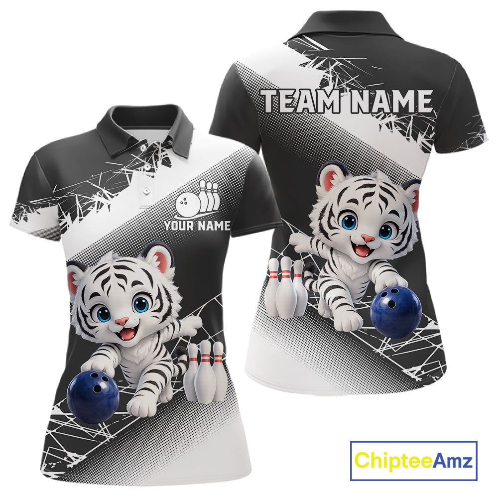 Polo shirt with a tiger design and customizable text on a white background