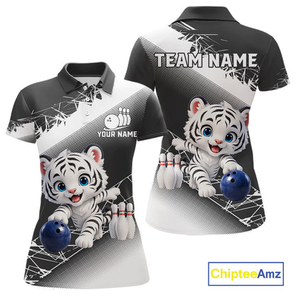 Polo shirt with a tiger design and customizable text on a white background