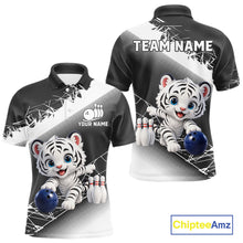 Load image into Gallery viewer, Black and white polo shirt with a tiger design and 'Chiptee Amz' branding.
