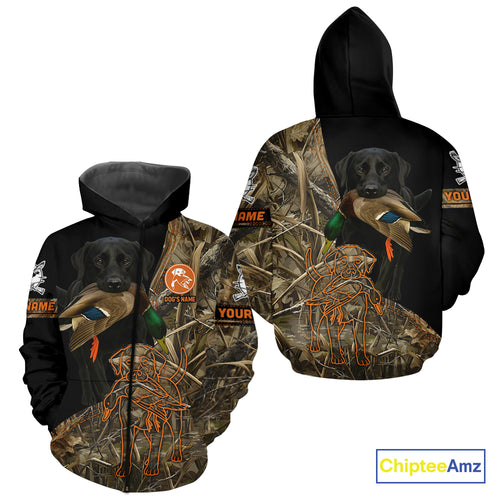 Black Lab Hunting Dog Customized Name All Over Print Shirts For Hunters, Duck Hunting Shirt NHT271