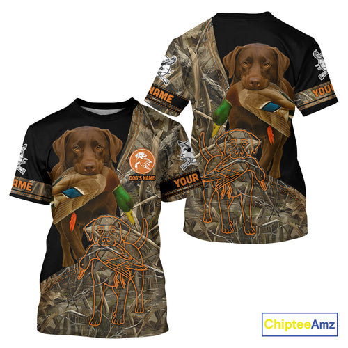 Chocolate Lab Hunting Dog Customized Name All Over Print Shirts For Hunters, Duck Hunting NHT275
