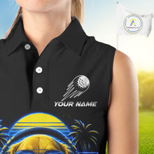 Load image into Gallery viewer, Personalized Golden Retriever Golf Shirt, Neon Blue Cyberpunk Dog Womens Sleeveless Golf Polo Shirt