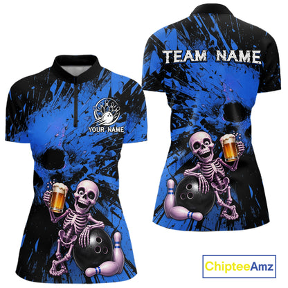 Bowling jersey with skeleton design and 'Team Name' text on a blue and black background, featuring Chiptee Amz branding.