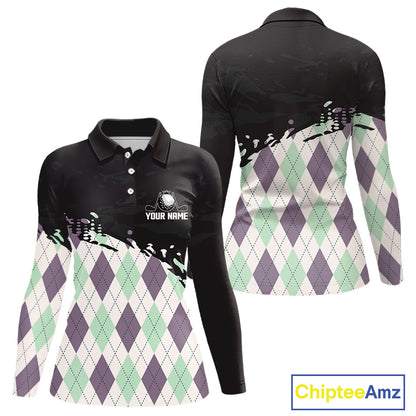 Custom Name Argyle Pattern Print Polo Shirt – Stylish Animal Print Golf Polo For Womens NHT857