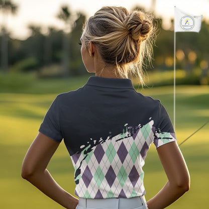 Custom Name Argyle Pattern Print Polo Shirt – Stylish Animal Print Golf Polo For Womens NHT857