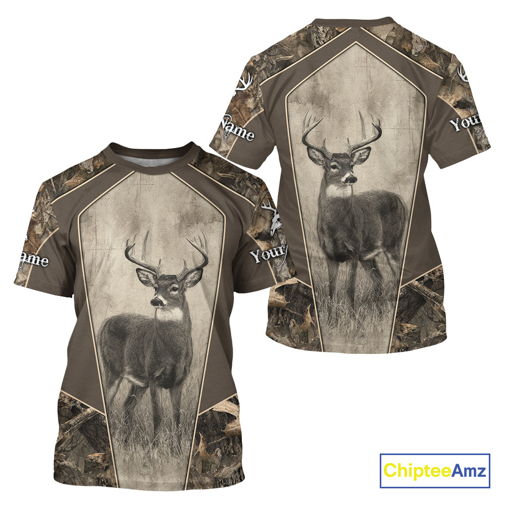 Whitetail Deer Hunting Season Shirt 3D Buck Design Custom Hunting Gift, Deer Hunting Shirt NHT331