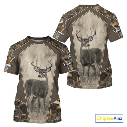 Whitetail Deer Hunting Season Shirt 3D Buck Design Custom Hunting Gift, Deer Hunting Shirt NHT331