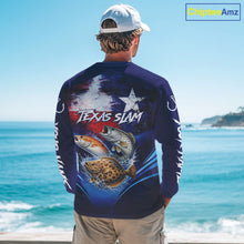 Load image into Gallery viewer, Texas Slam Redfish, Trout, Flounder Custom Fishing Shirts Long Sleeve, Texas Flag Fishing Shirt NHT505