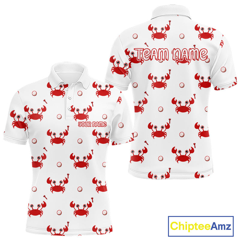 Custom Crab Mens Golf Polo Shirt - Personalized Cute Red Crab Team Name Jersey